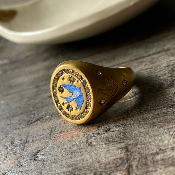 NEW Gold Blue Bird Rhinestone Ring - Picture 9 of 9